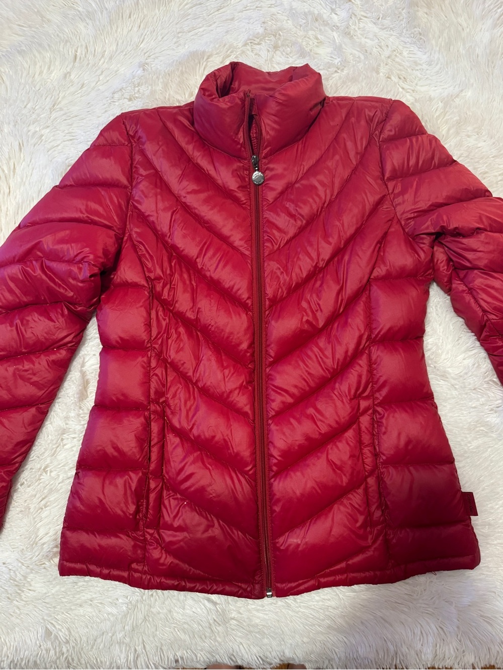 Calvin Klein Red Quilted Chevron Puffer Jacket